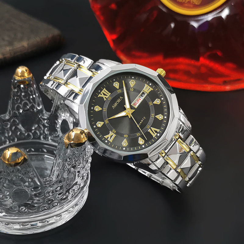 Xiangshiman cross-border men's watch waterproof luminous dual calendar watch men's fully automatic quartz watch diamond-shaped wristwatch