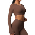 Ready-to-ship, cross-border, double-sided brushed, long-sleeved yoga top with built-in bra pads, suitable for pilates, running, and other workouts. women's