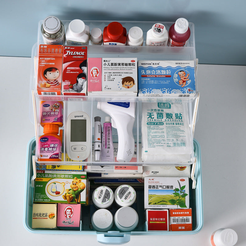 Household large-capacity portable household medicine box medicine large storage box folding plastic transparent portable medicine box