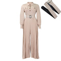 C8504 belted european and american style women's  spring/summer new long-sleeve casual loose pleated wide-leg jumpsuit - export quality
