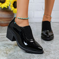 Export patchwork elastic pointed toe women's shoes thick heel deep mouth plus sizeflatsretro medium heel fashion professional small leather shoes