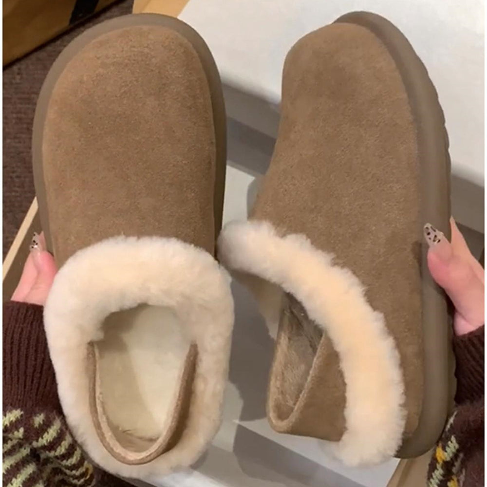 Thick sole two-wear birkenstock shoes for women 2026winternew arrivalfleece-lined snow boots fur slippers soft bottomheattech cotton shoes