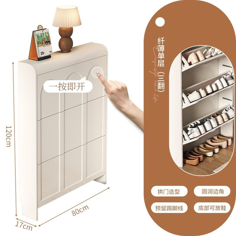 Cream style tipping shoe cabinet for home door entrance door entrance cabinet all-in-one space-saving ultra-thin multi-layer storage shoe rack