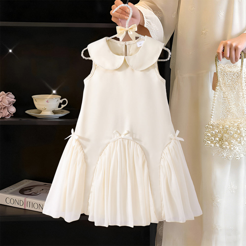 Girls' sleeveless dress with round neck and bow detail (toddler/kids)