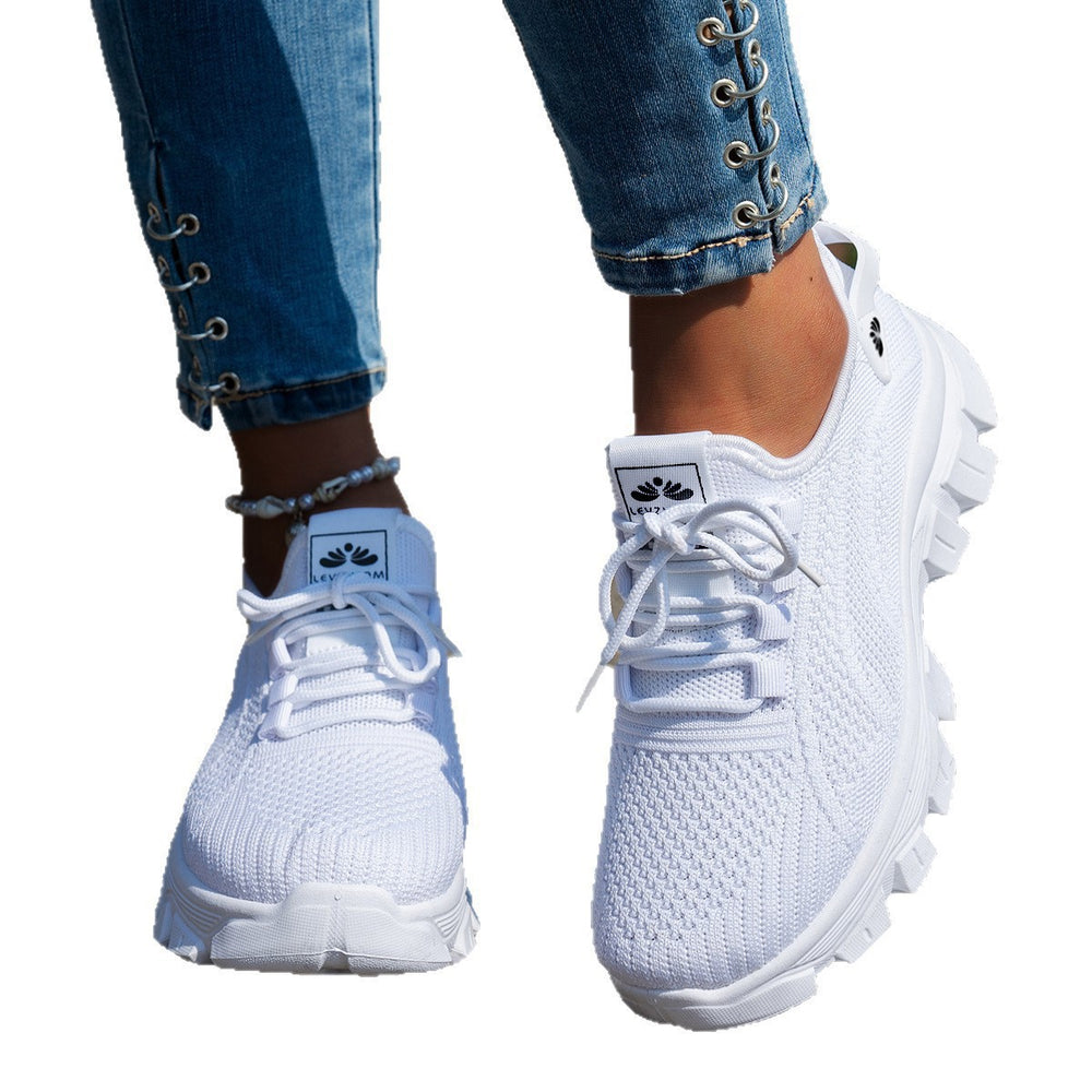 Women's athletic sneakers for export, summer  collection: plus size flyknit breathable running shoes, soft sole casual lace-up lightweight sneakers