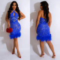 C6729 cross-border   fashion women's solid color rhinestone halter backless mini dress