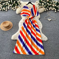 Vacation style v neckcolorfulstripesstylishdress women's summer waist slimming lookelegant long skirt work clothing outfit