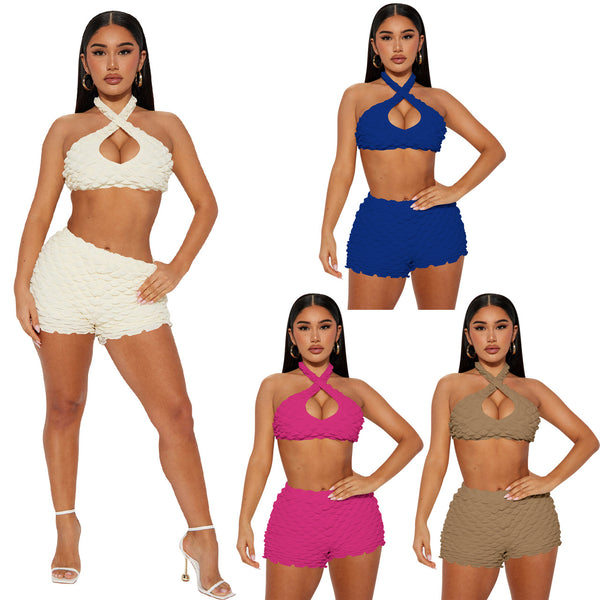 YD8713-A2 special products are non-refundable and non-exchangeable. European and American women's clothing is sexy, fashionable and casual neck two-piece set.