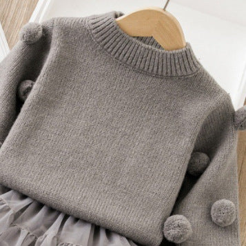 Girls' christmas sweater dress set - kids' round neck fleece-lined thickened princess dress two-piece puffy skirt autumn/winter outfit