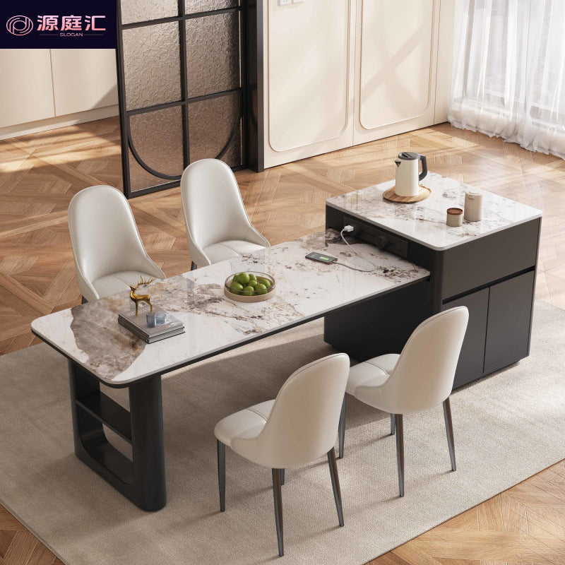 For home slate island table dining table all-in-one dual-purpose retractable classy solid wood dining table and chairsaccessible luxury creative dining table island