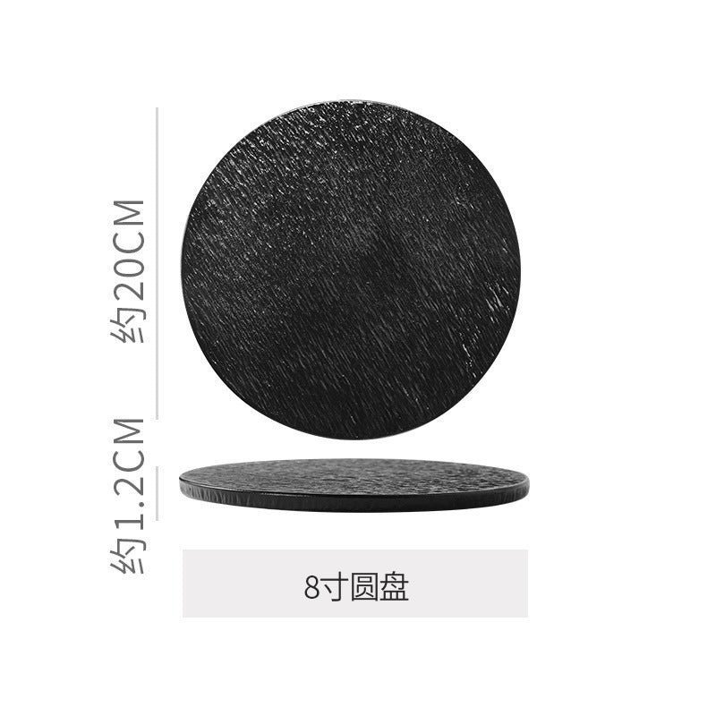 Embossed rock texture flat plate - creative & unique ceramic dinner plate for restaurants & hotels - high-style serving dish