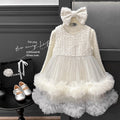 Girls' dress  autumn new collection: chanel-inspired wool blend vest dress with lace-trimmed top and mesh skirt set