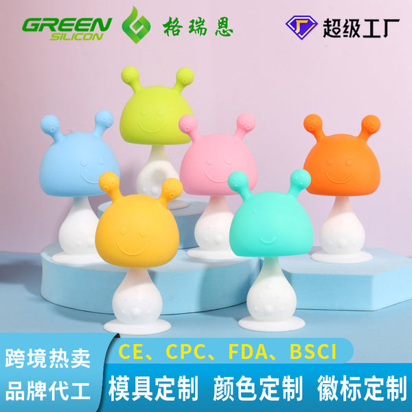 Rabbit Rattle Toothpaste Food Grade Silicone Teeth Grinder Baby Bite Gel Silicone Integrated Molding Bite Le Mushroom Head