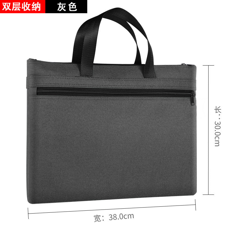 Large capacity waterproof satchel document bag zipper conference bag double layer document bag storage bag document bag print logo