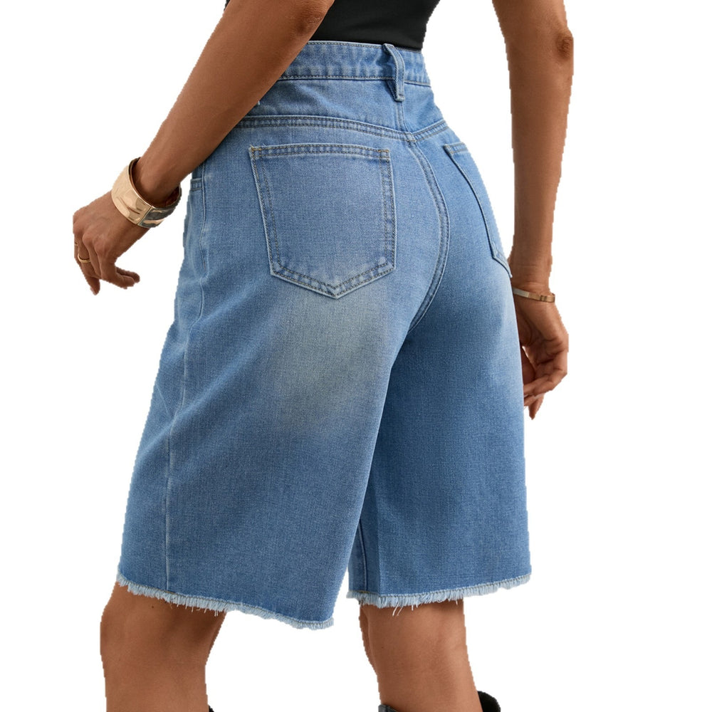 Fashion cross-border foreign trade  independent station denim ripped half-length pants  fashion raw edge tassel jeans