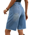 Fashion cross-border foreign trade  independent station denim ripped half-length pants  fashion raw edge tassel jeans