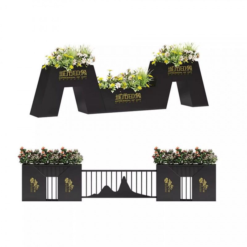 Outdoor wrought iron flower box grid combination fence commercial street square flower slot planting flower pot restaurant stainless steel flower bed
