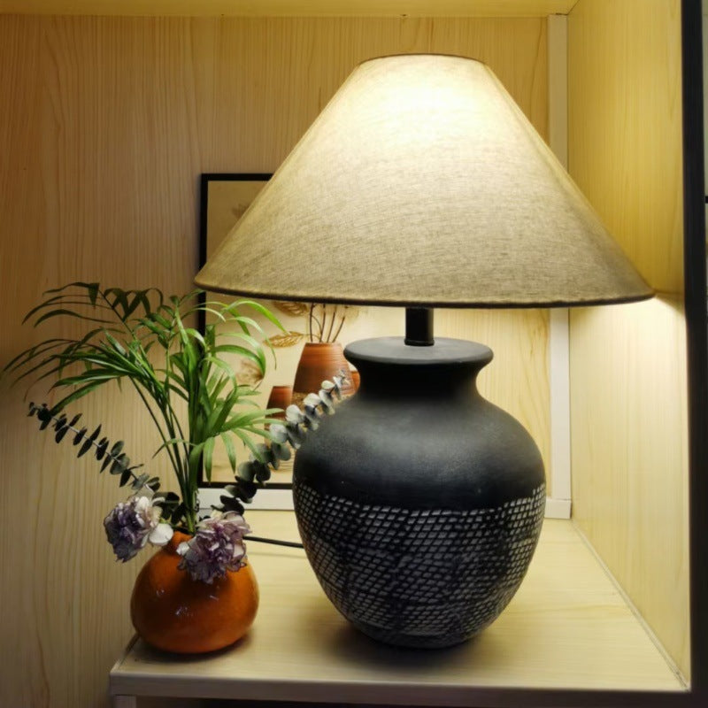 Japanese wabi-sabi ceramic table lamp - new chinese style retro designer bedside lamp for home, hotel, living room, and bedroom
