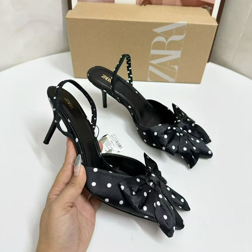 Za's 2025 spring/summer collection: european and american style pointed-toe women's pumps, bow detail, cutout sandals, polka dot fashion heels