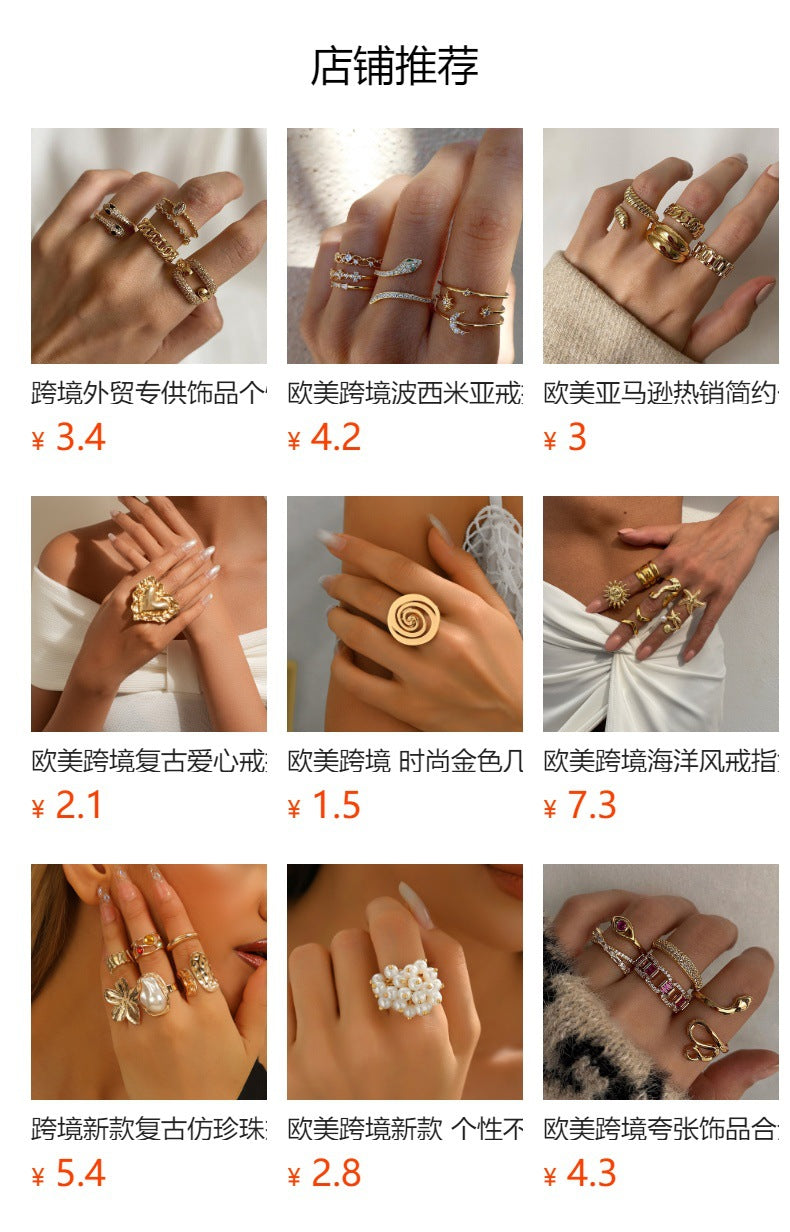Wholesale diamond-studded floral rings: cross-border jewelry sets, european and american ins-style fresh alloy, niche high-end hand jewelry for women
