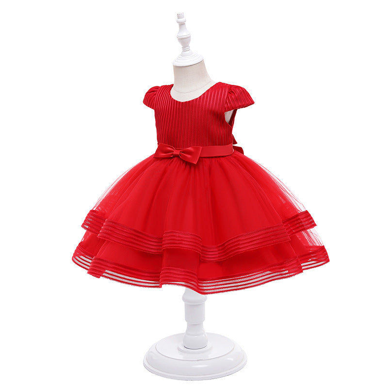 Ready-to-ship children's formal dress - airplane sleeve princess dress for baby girls, perfect for first birthday celebrations