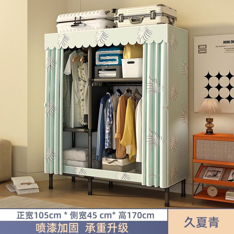 Simple wardrobe for home bedroom steel frame thickened and thickened steel pipe assembled cloth wardrobe rental room strong and durable cabinet