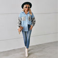 Fashion cross-border trade  independent station new arrivalloose leopard print patchwork denim shirt long-sleeved top cardigan