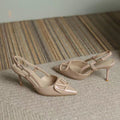 High heels women's french spring summerflats wedding shoes plus size fashion 2024 nude tweed styleeasiest for match stiletto toe