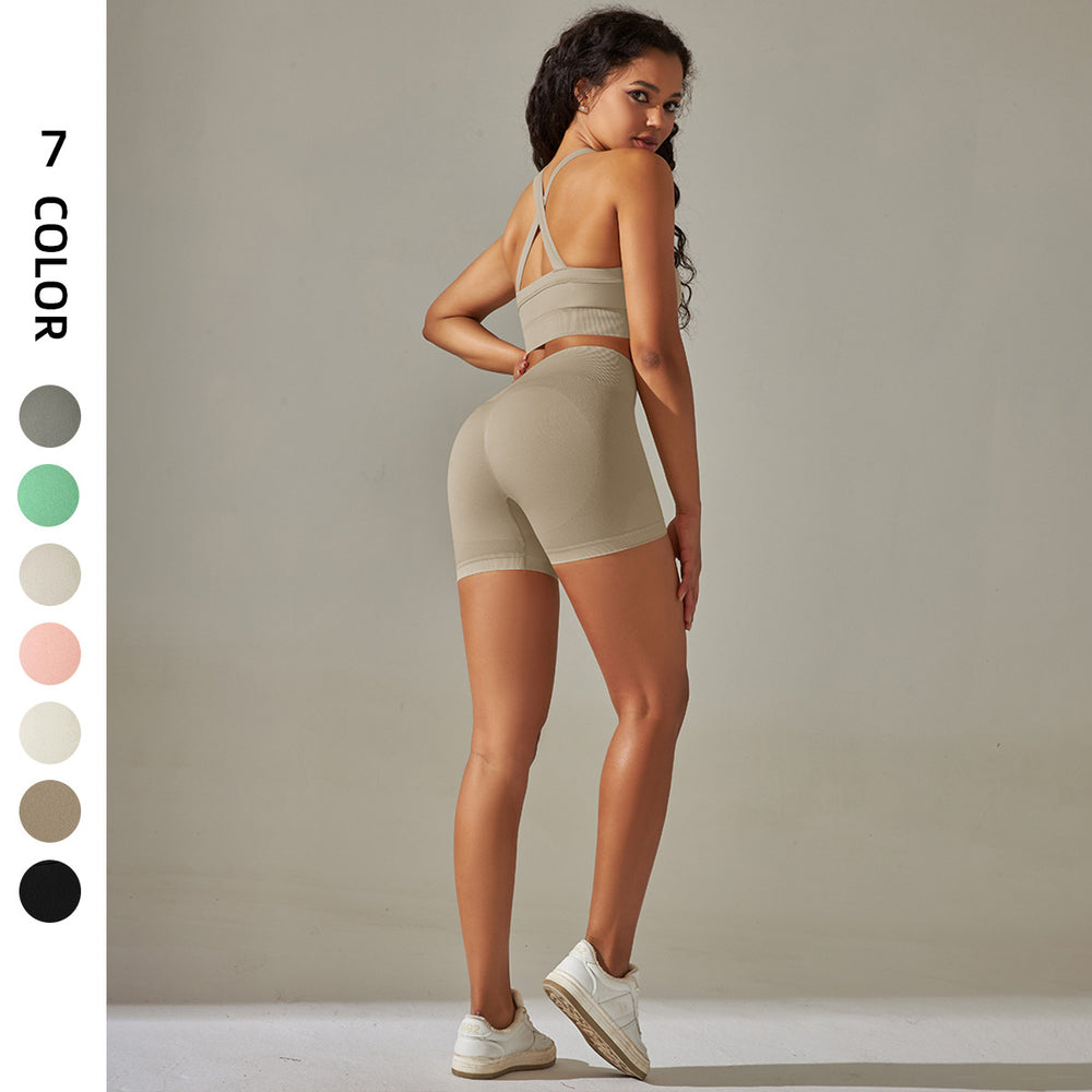 new arrival seamless yoga clothes cross back sports bra high waist tummy control butt lifting pants fitness sports suit