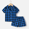 Export children's clothing kids pajamas spring and summer boys short-sleeved kids plaidcardigan boys thin cotton kids home clothes