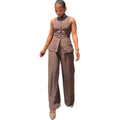 European and american cross-border women's fashion:  autumn new arrival - elegant round neck sleeveless vest top and wide-leg pants fashion set
