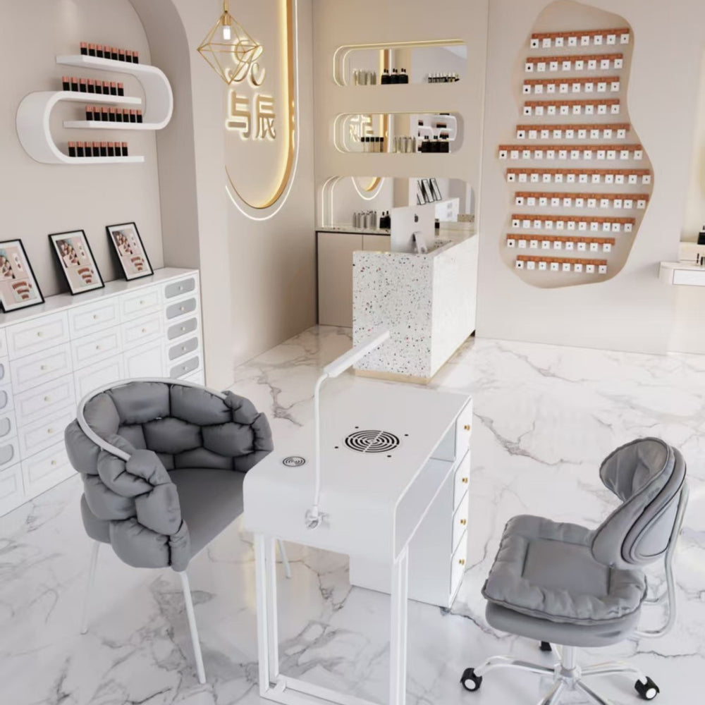 Widened 45cm, same price: iron sheet, baked enamel, odorless, multifunctional nail table - trendy, light luxury, cream-colored nail table