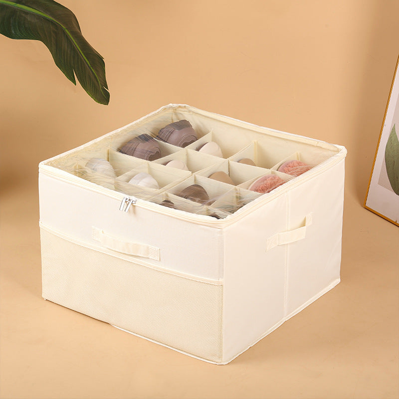 Fabric grid storage box zipper with lid adjustable septum dust storage box layered with lid shoe storage box