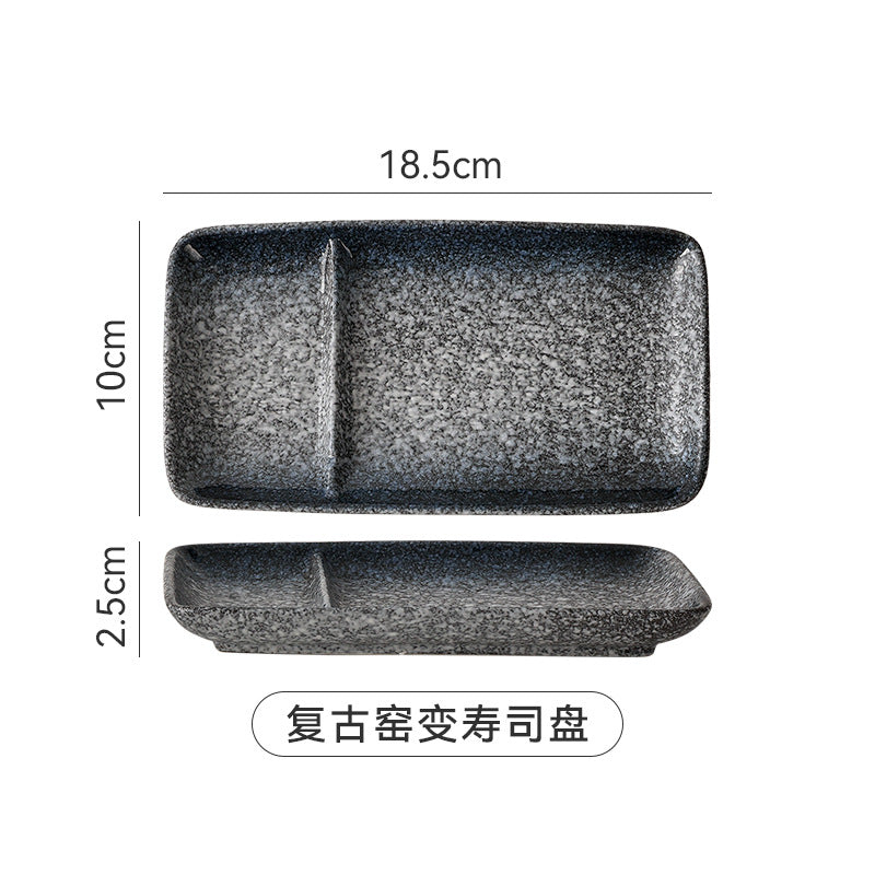 Japanese-style divided plate ceramic dinner plate for home use, single serving creative ceramic sushi plate with sauce dishes, restaurant commercial use