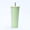 304 stainless steel gold-rimmed straw thermos cup outdoor portable car cooling ice cup car cup coffee cup
