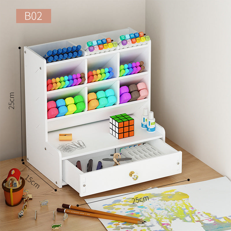 Pen Holder High-value Storage Grid Desktop Drawer Stationery Box Creative Office Cute Children's Marker Pen Storage Box