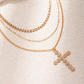 Full diamond cross necklace wholesale cross-border accessible luxury niche design pendant women's retro stacked high-end jewelry