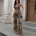 European and american cross-border women's autumn new arrivals:  independent site washed american retro leopard print denim set