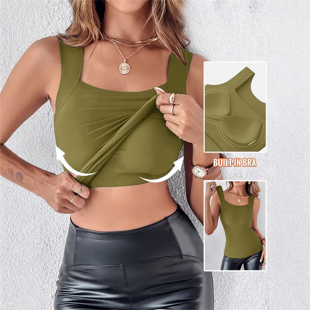 cross-border women's fashion solid color padded bralette top - versatile underwear, loungewear, and u-neck vest