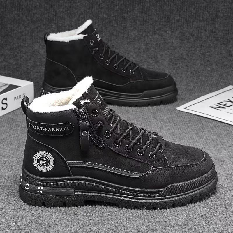 Boots men's shoes high-top winterfleece-linedthickened cotton shoes waterproofnon-slip construction site work labor protection workwear boots