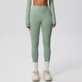Ready-to-ship european and american style, solid color, double-sided brushed, high-waisted, quick-drying leggings for layering, fitness, outdoor running, and yoga