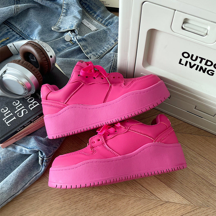 2026 spring/summer new arrival: citrus yellow chunky sole lace-up sneakers - women's collegiate style round toe versatile height increasing shoes