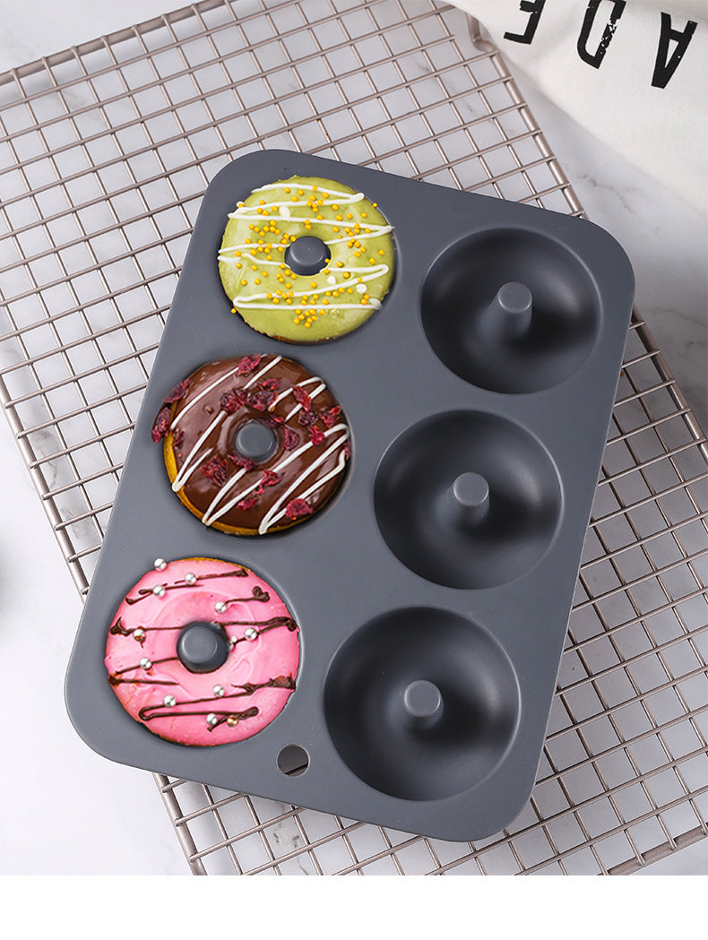 Bestselling food-grade 6-cavity donut silicone mold for mousse, cake, and bread rings - oven safe, direct from the manufacturer