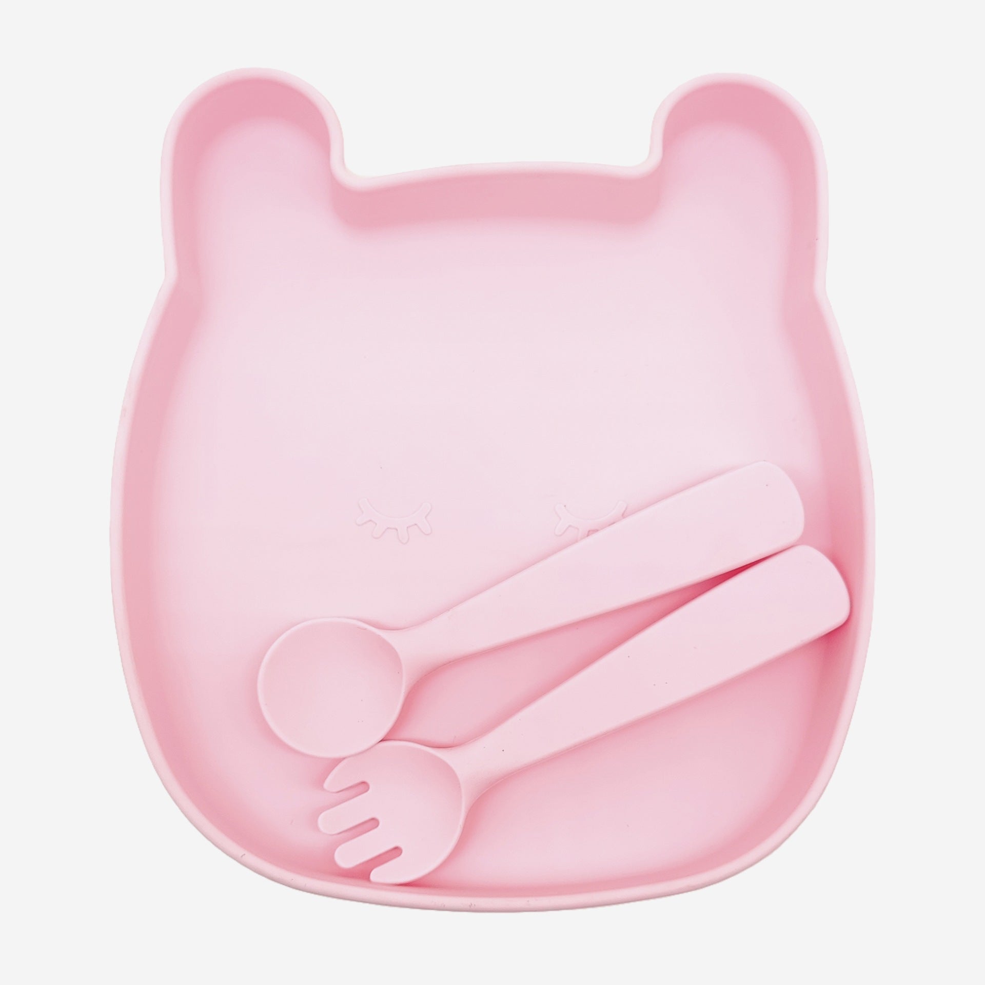 Baby silicone tableware set, non-slip and anti-dirty cartoon bear set, food-grade baby silicone feeding tableware