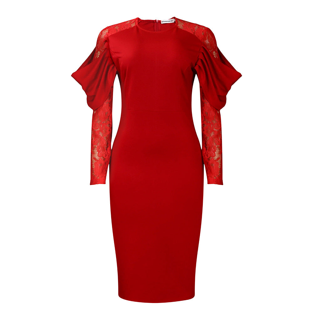 D443 european and american foreign trade women's clothing cross-border new arrival fashionable elegant lace patchwork slim sexy ol african dress