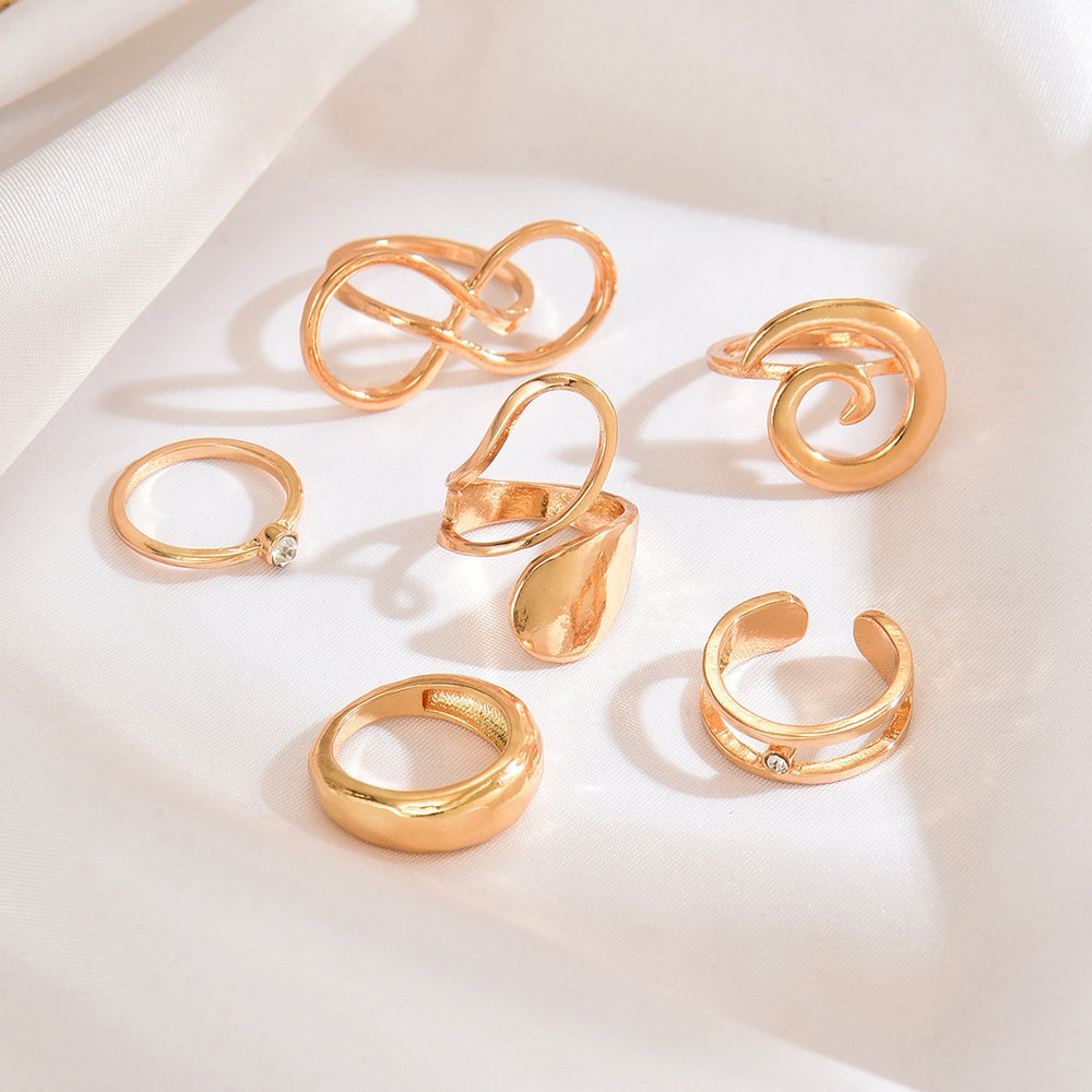 Wholesale geometric polished ring set - european and american niche design spiral winding polished ins finger ring jewelry for women