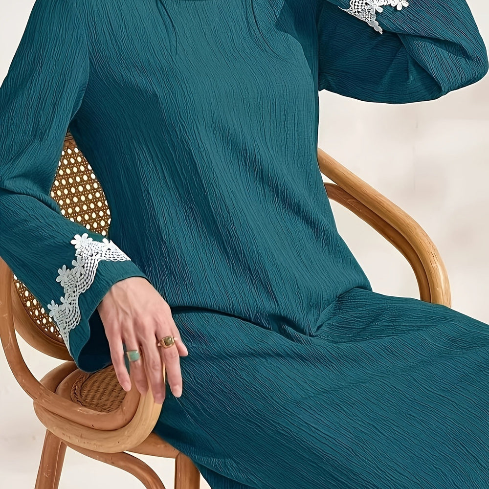 Women's summer long sexy knitted pajama set - two-piece spring/autumn crew neck loose fit casual fashion loungewear