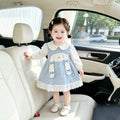 Girls' dress - spring/autumn  new collection - baby girl faux two-piece doll collar princess dress - stylish bunny dress for toddlers