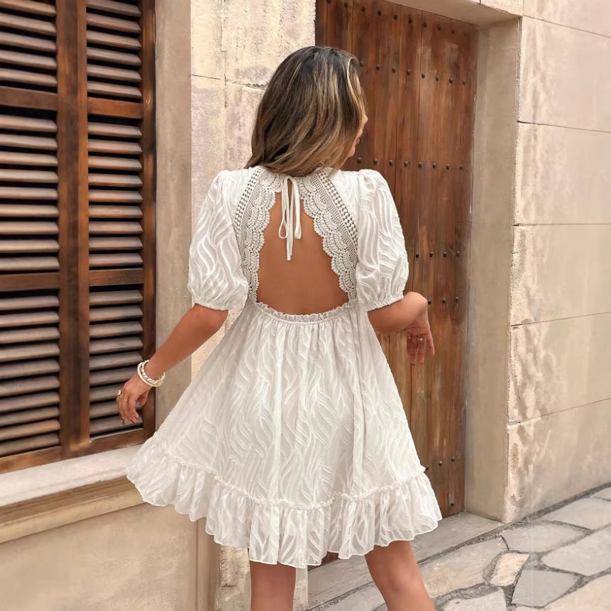Independent station  european and american women's clothing dresslong sleeves oversized jacquard pleated lantern sleeve dress for women