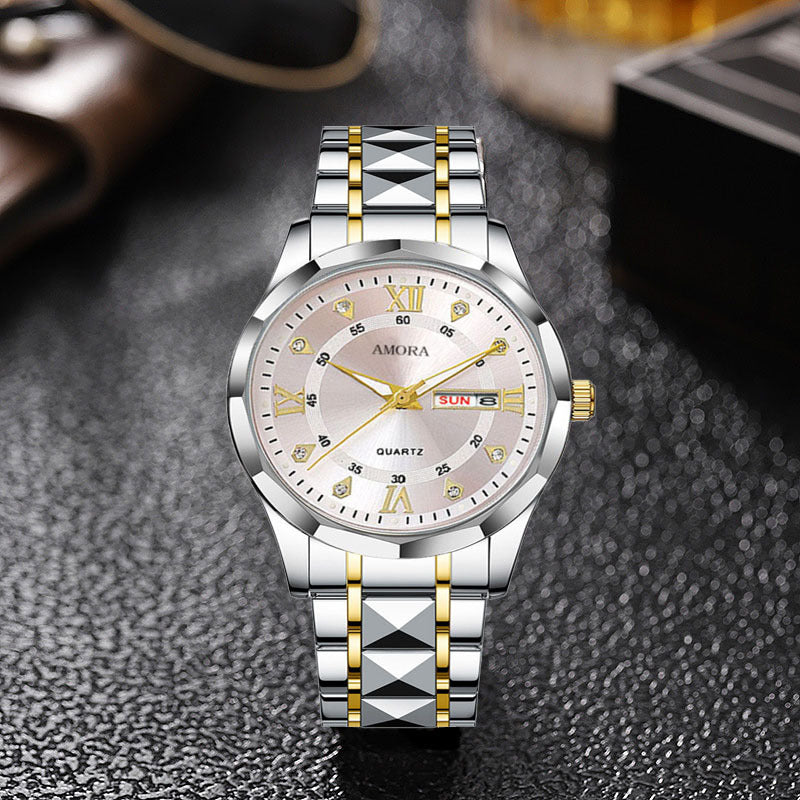 Xiangshiman cross-border men's watch waterproof luminous dual calendar watch men's fully automatic quartz watch diamond-shaped wristwatch
